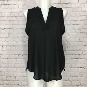 Evereve Black Tab Collar Chiffon Top